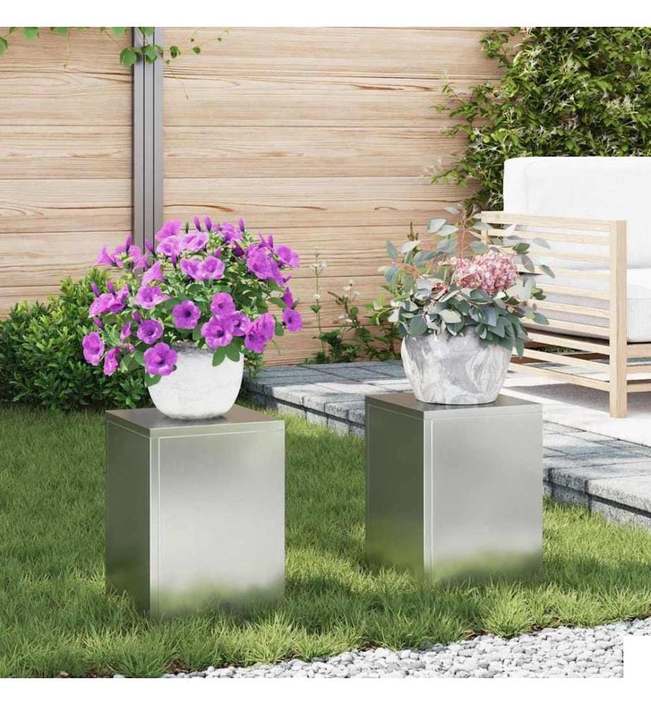 Support de Plante 2 pcs Argent 24 x 24 x 35 cm Acier galvanisé