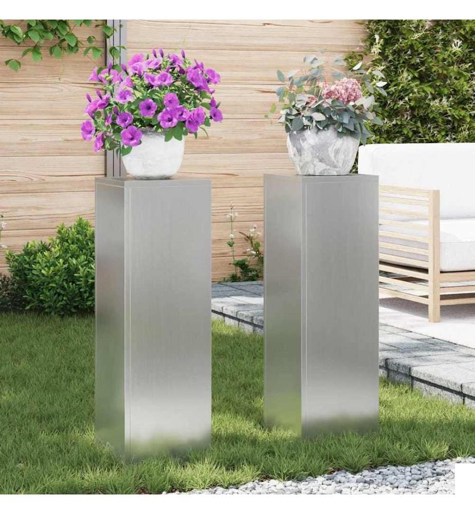 Support de Plante 2 pcs Argent 24 x 24 x 75 cm Acier galvanisé