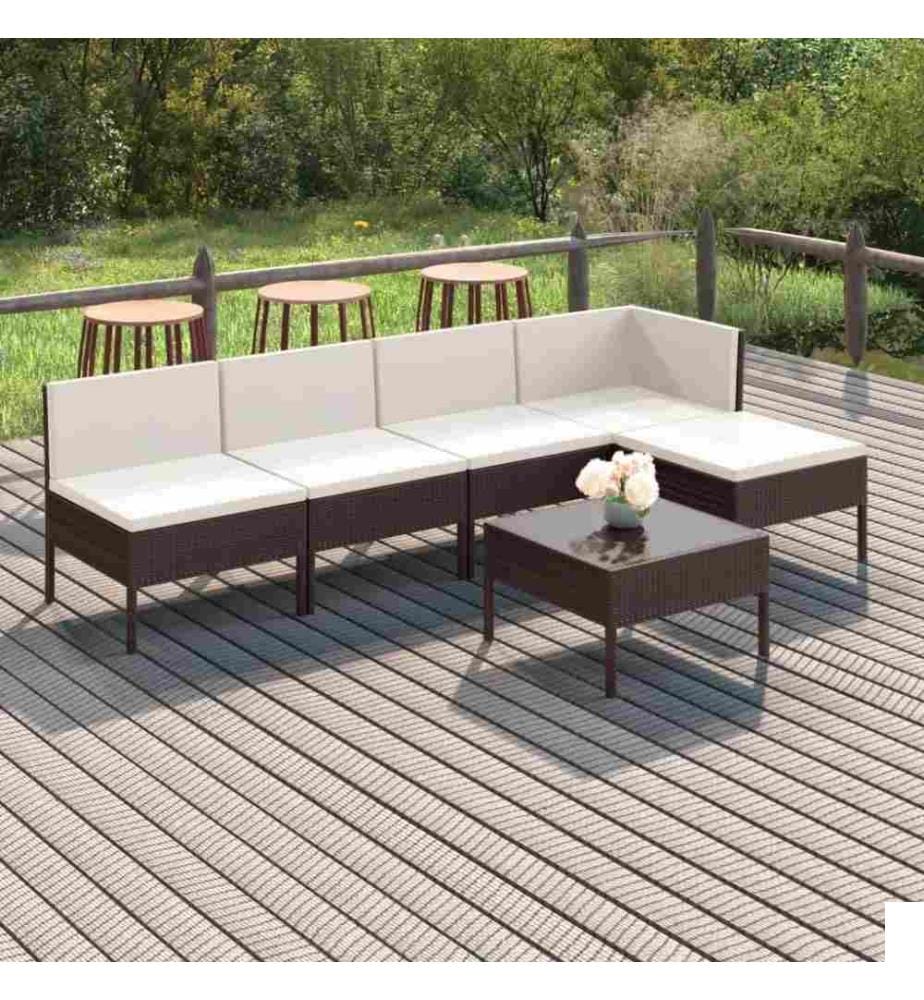 Salon de jardin 6 pcs avec coussins Résine tressée Marron