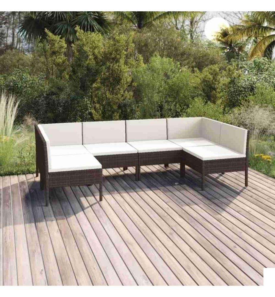 Salon de jardin 6 pcs avec coussins Résine tressée Marron