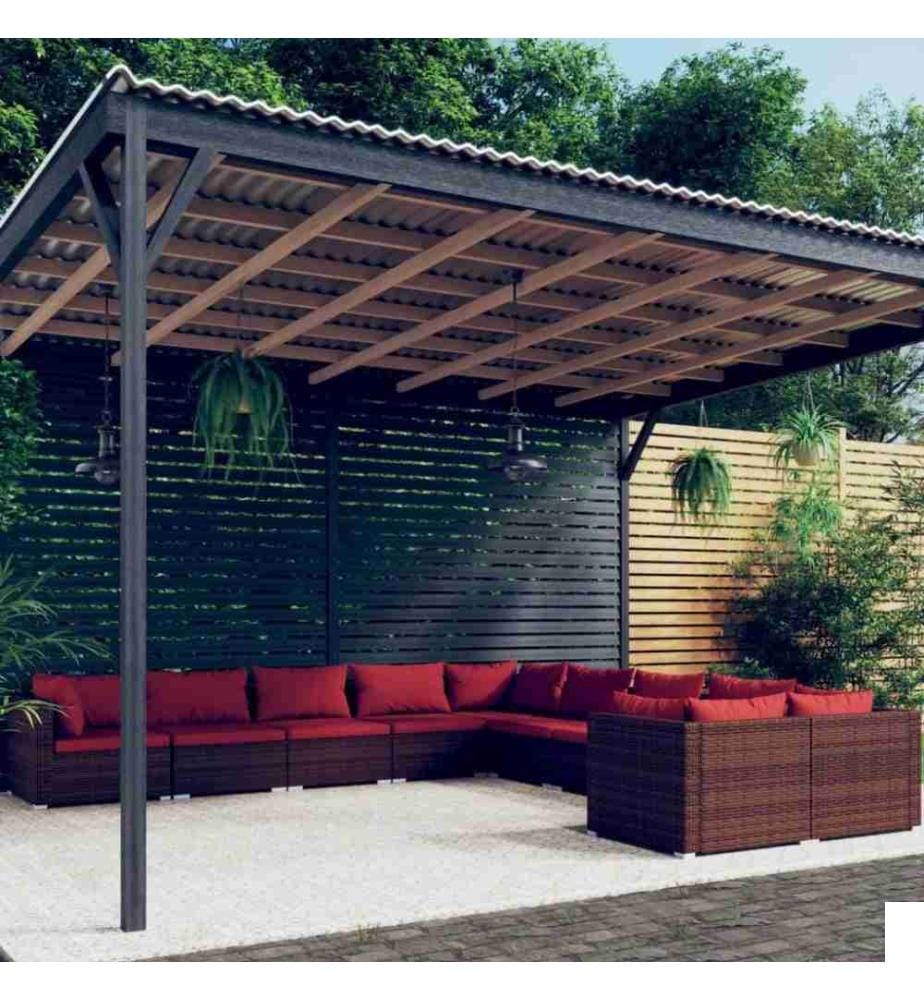 Salon de jardin 10 pcs avec coussins Résine tressée Marron