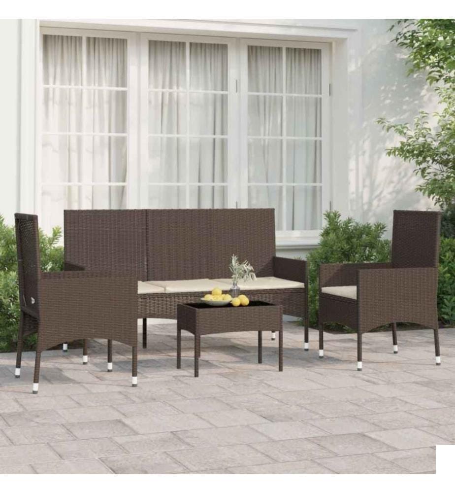 Salon de jardin 4 pcs avec coussins Marron Résine tressée