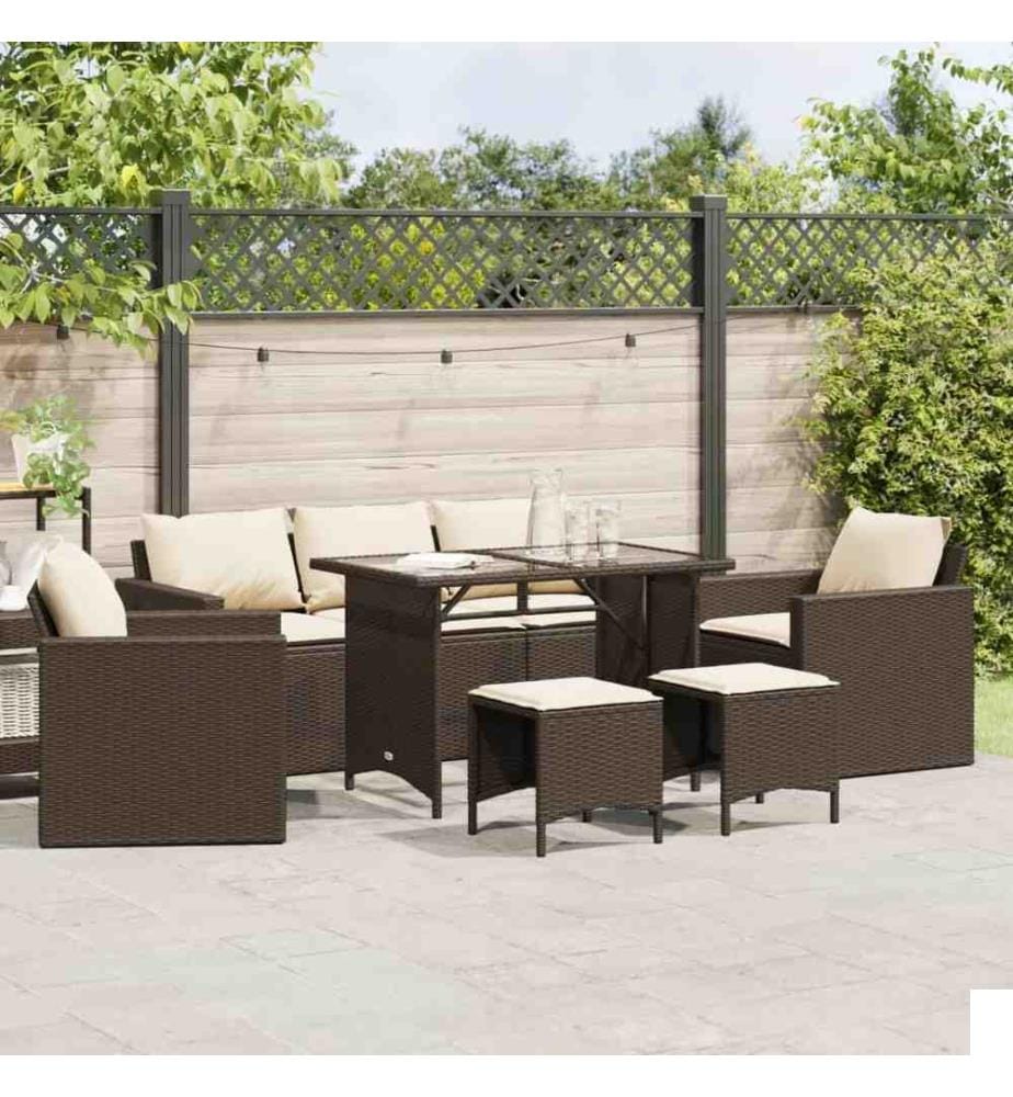 Salon de jardin avec coussins 6 pcs marron résine tressée
