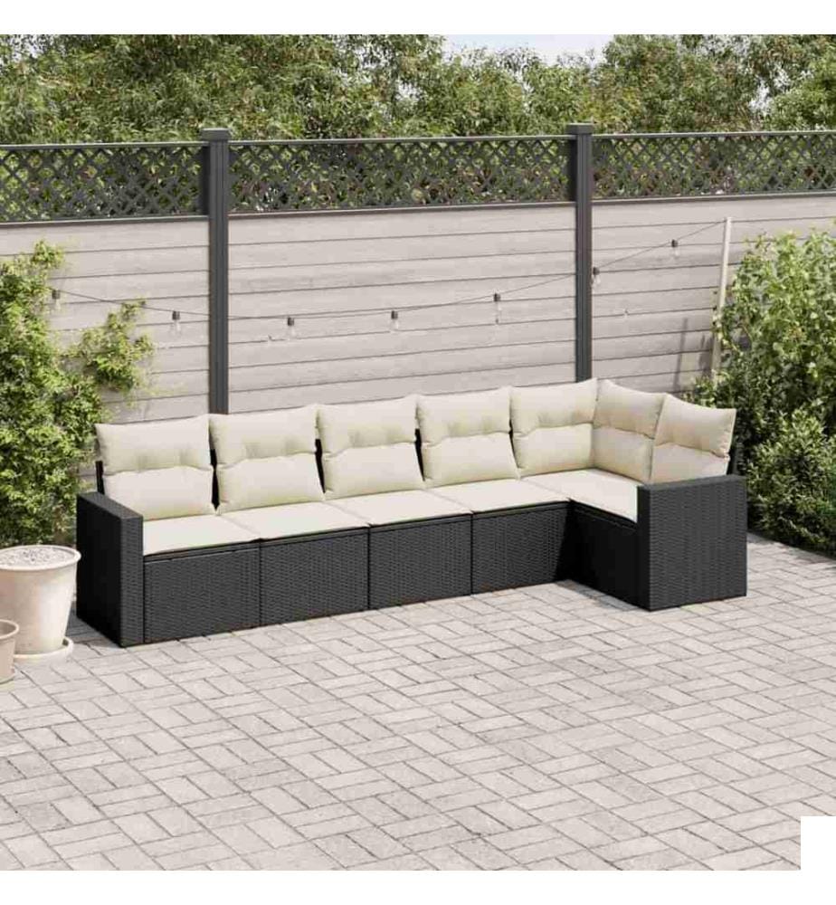 Salon de jardin 6 pcs avec coussins noir résine tressée