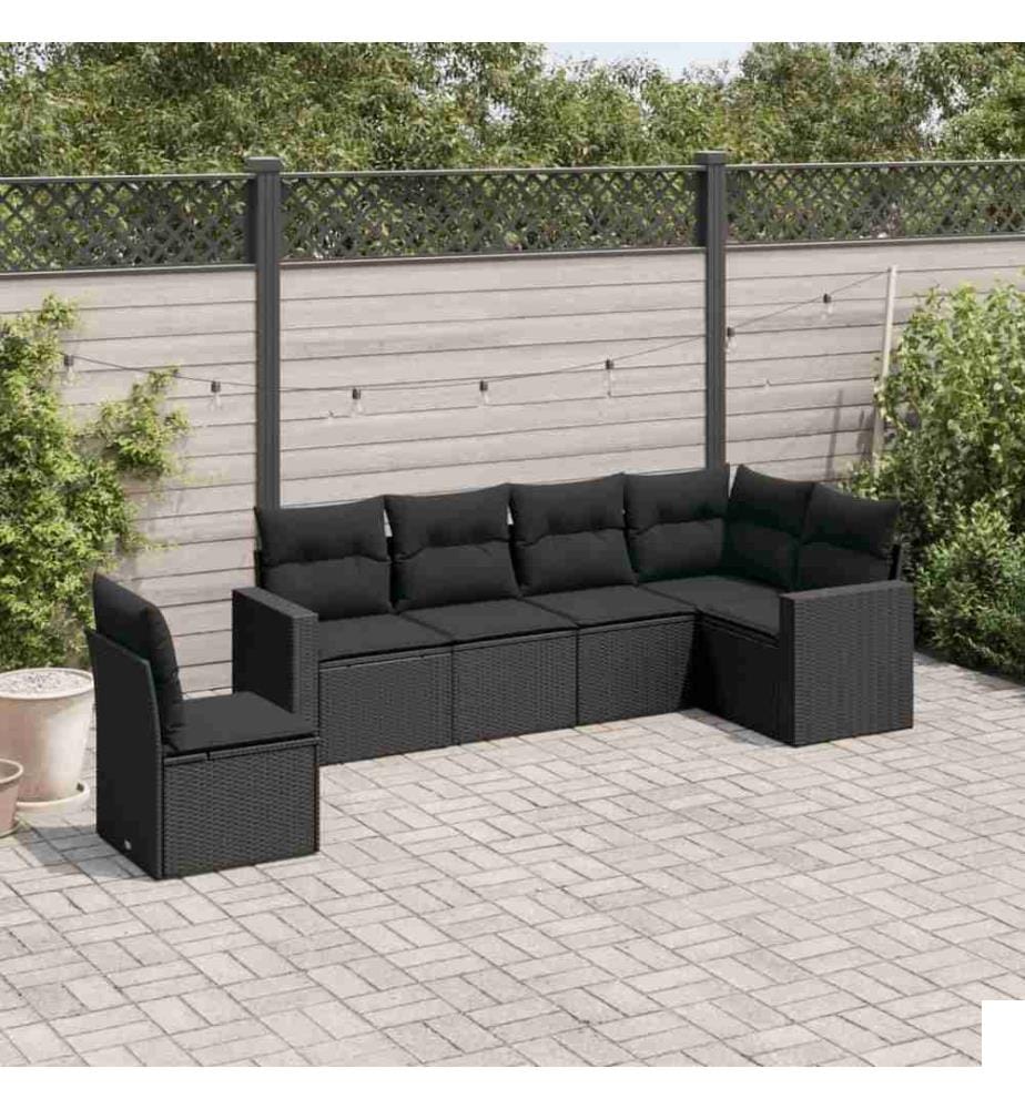 Salon de jardin 6 pcs avec coussins noir résine tressée