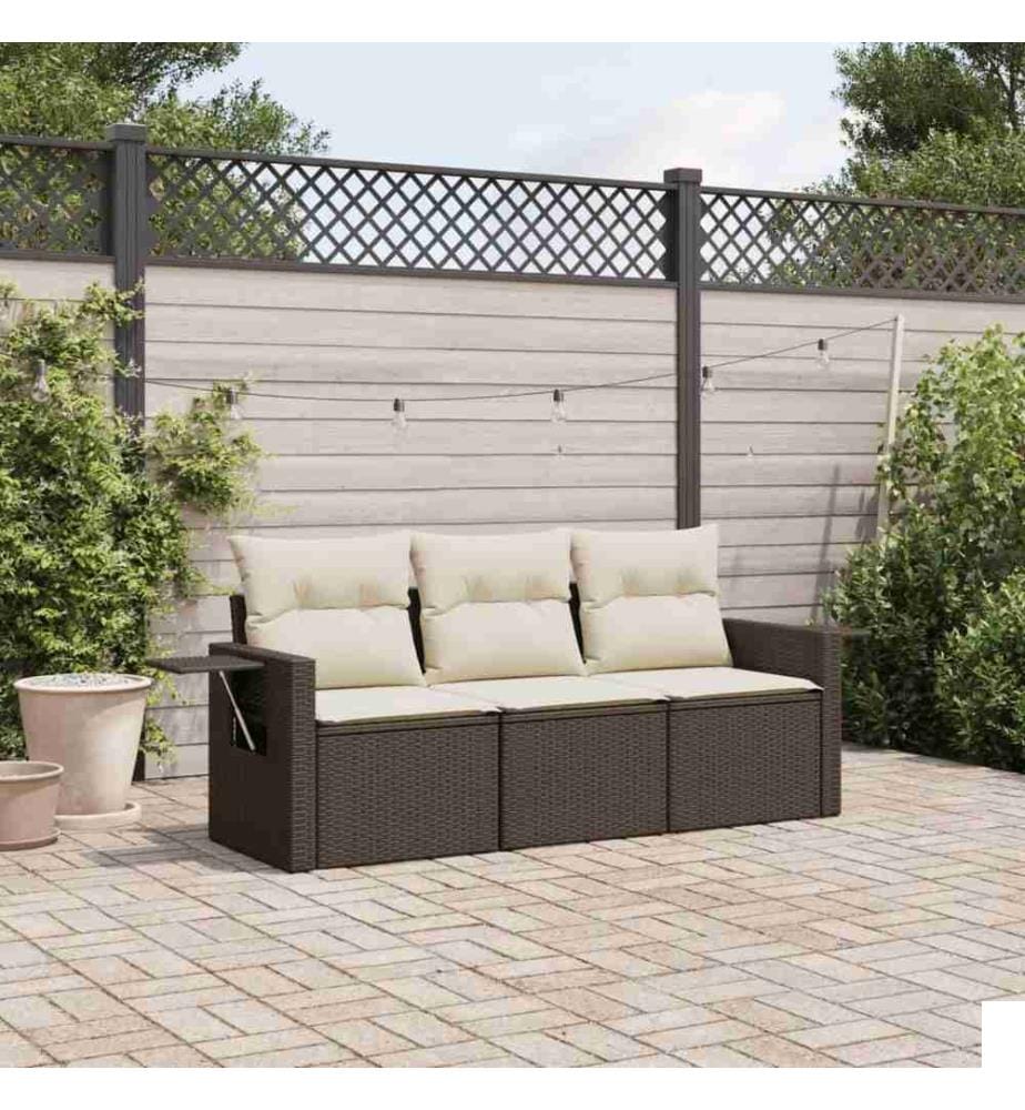 Salon de jardin avec coussins 3 pcs marron résine tressée