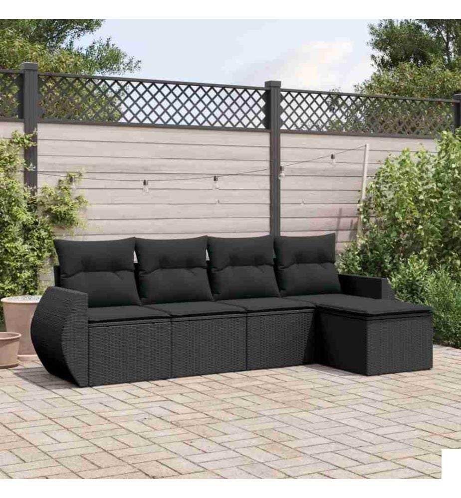 Salon de jardin 5 pcs avec coussins noir résine tressée