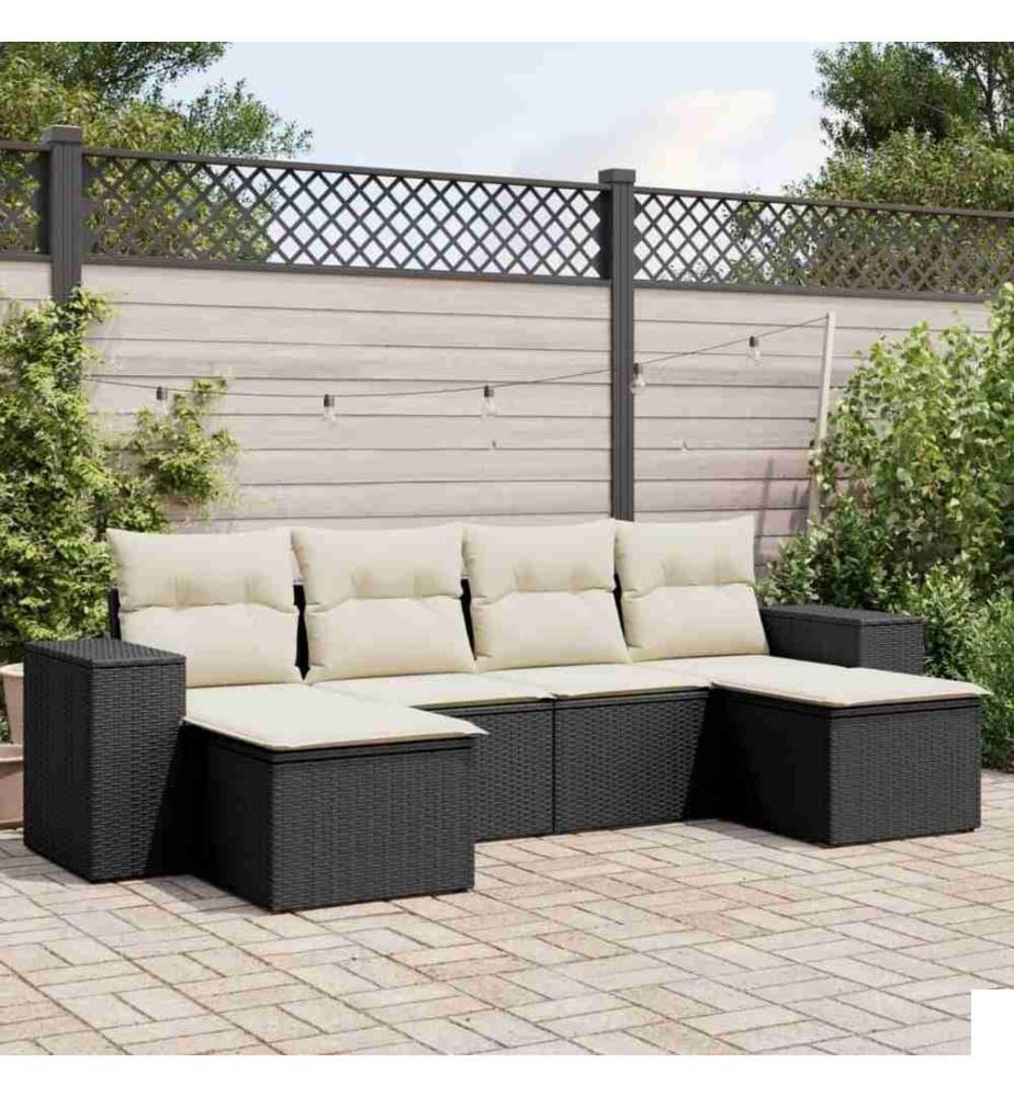 Salon de jardin 6 pcs avec coussins noir résine tressée