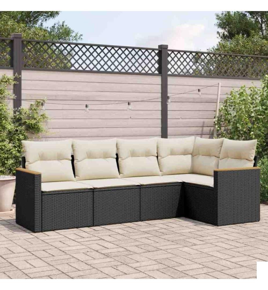 Salon de jardin 5 pcs avec coussins noir résine tressée