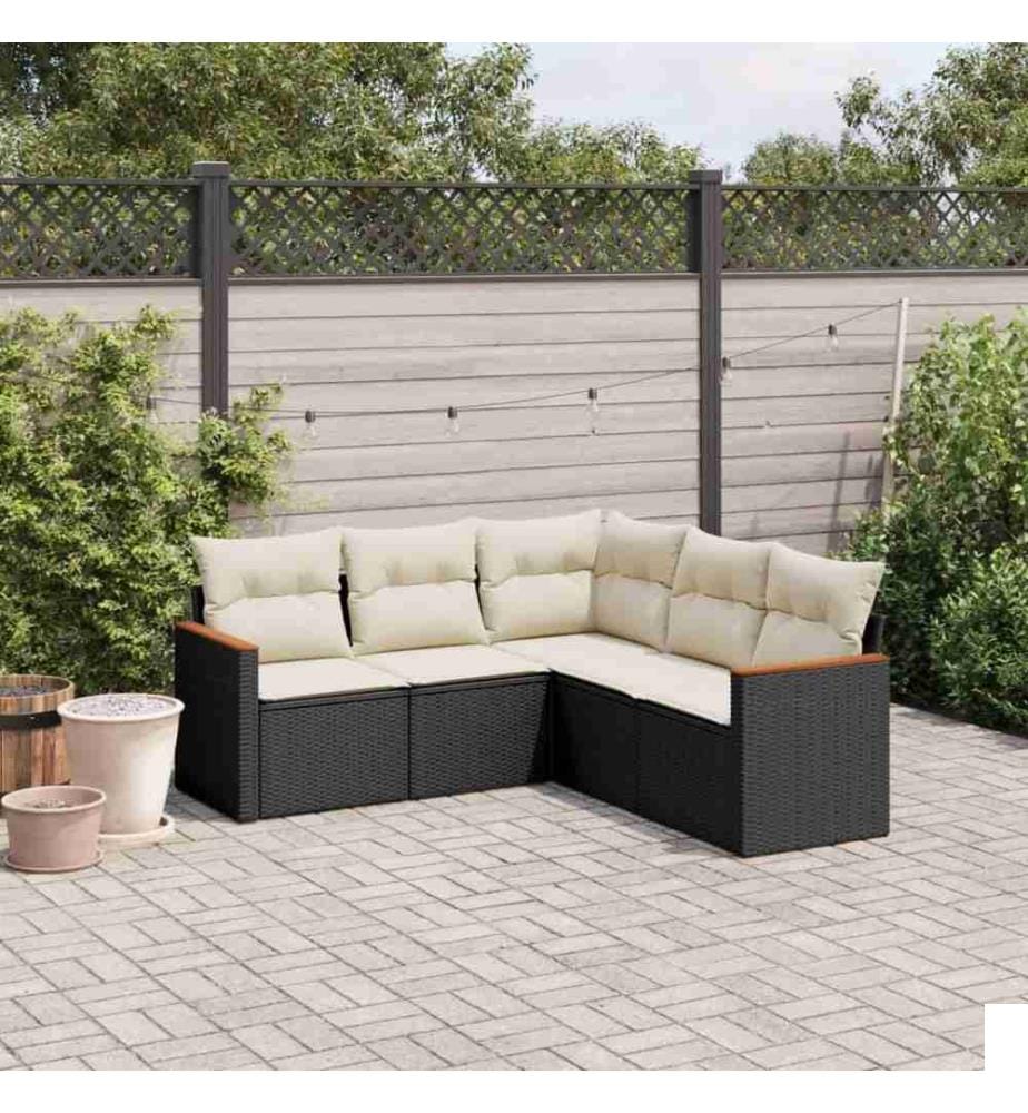 Salon de jardin 5 pcs avec coussins noir résine tressée