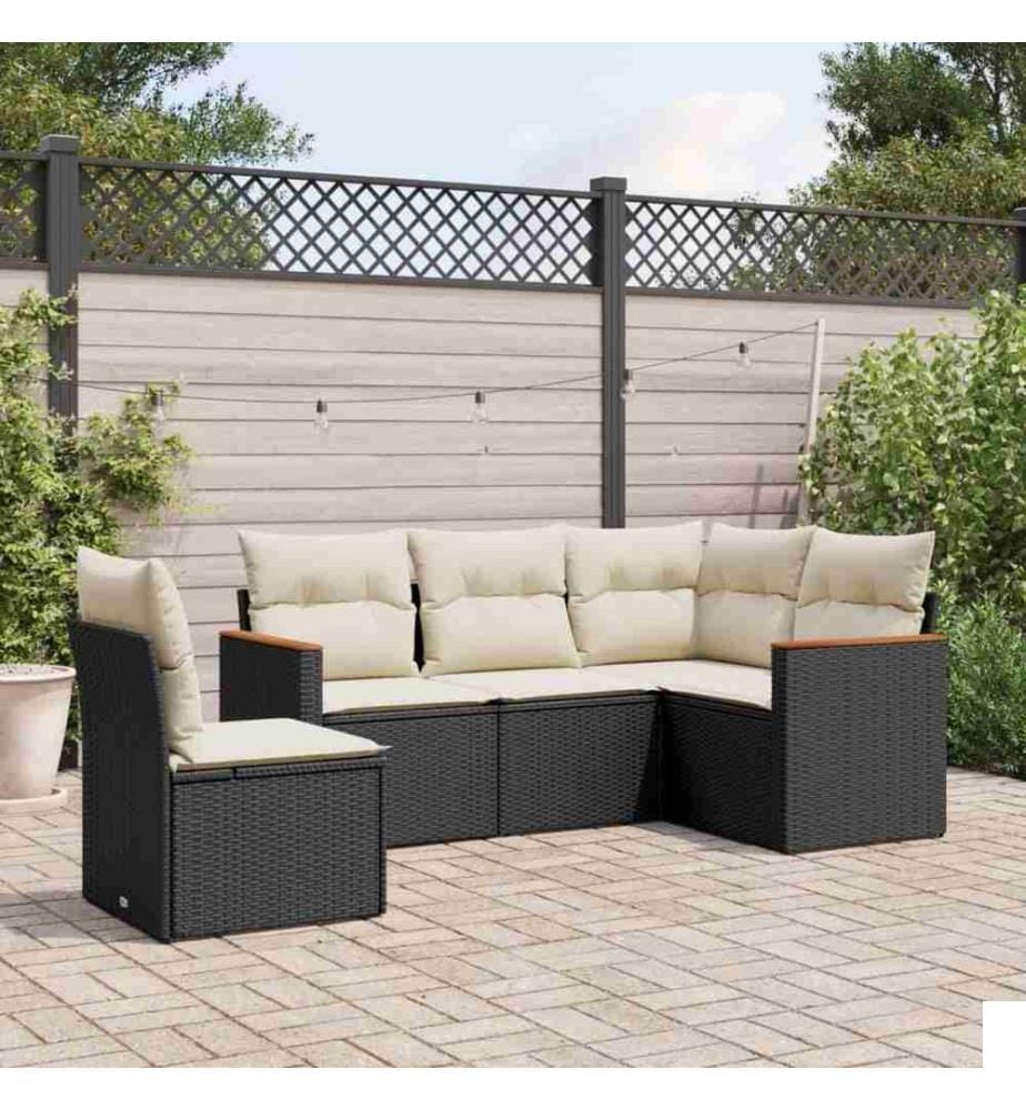Salon de jardin 5 pcs avec coussins noir résine tressée