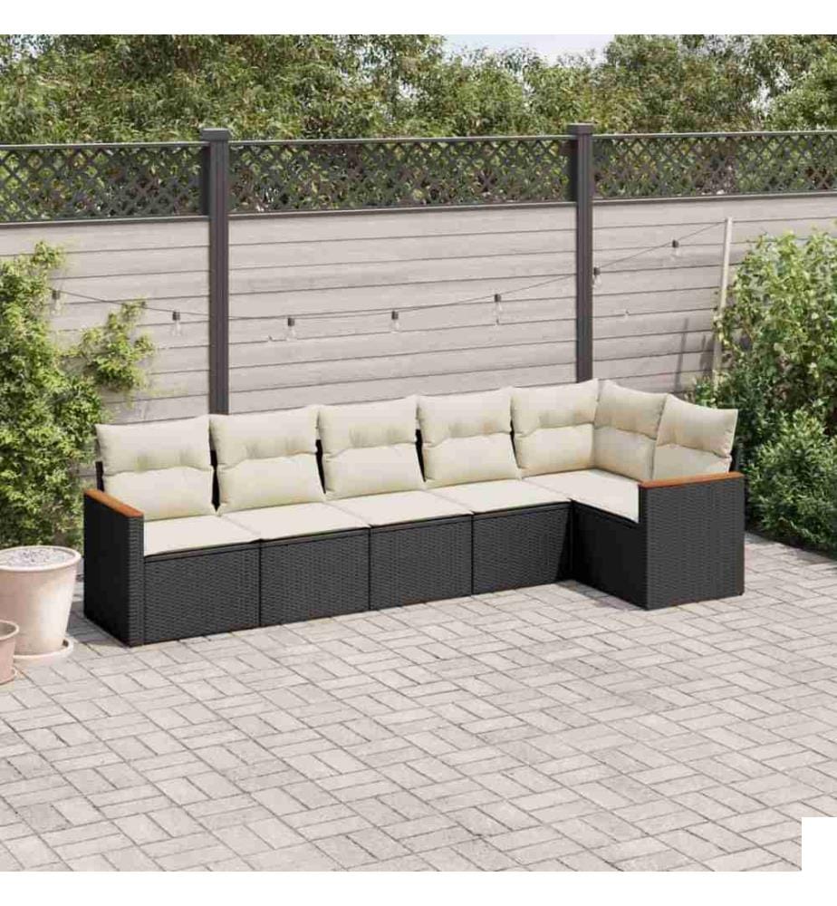 Salon de jardin 6 pcs avec coussins noir résine tressée