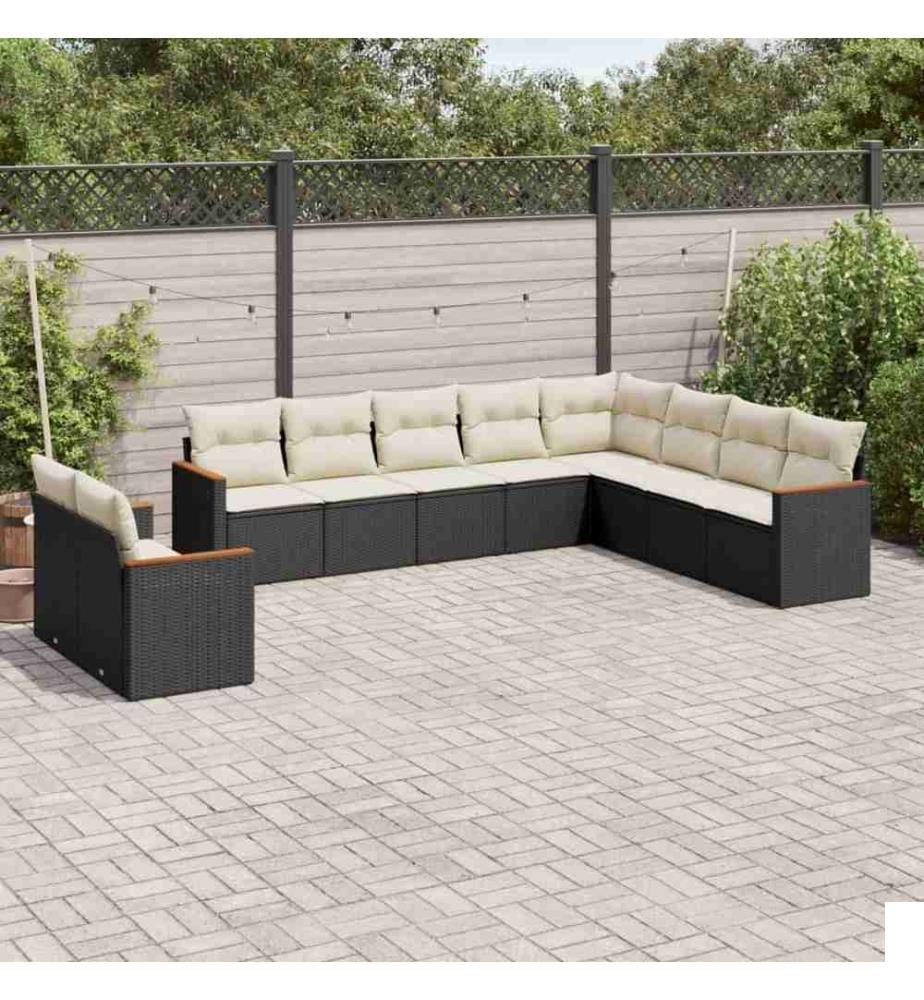 Salon de jardin 10 pcs avec coussins noir résine tressée