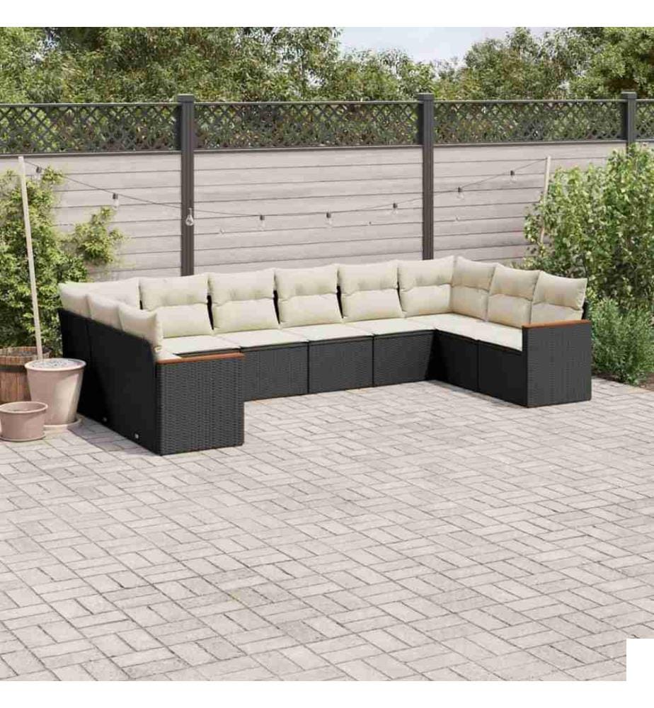 Salon de jardin 10 pcs avec coussins noir résine tressée