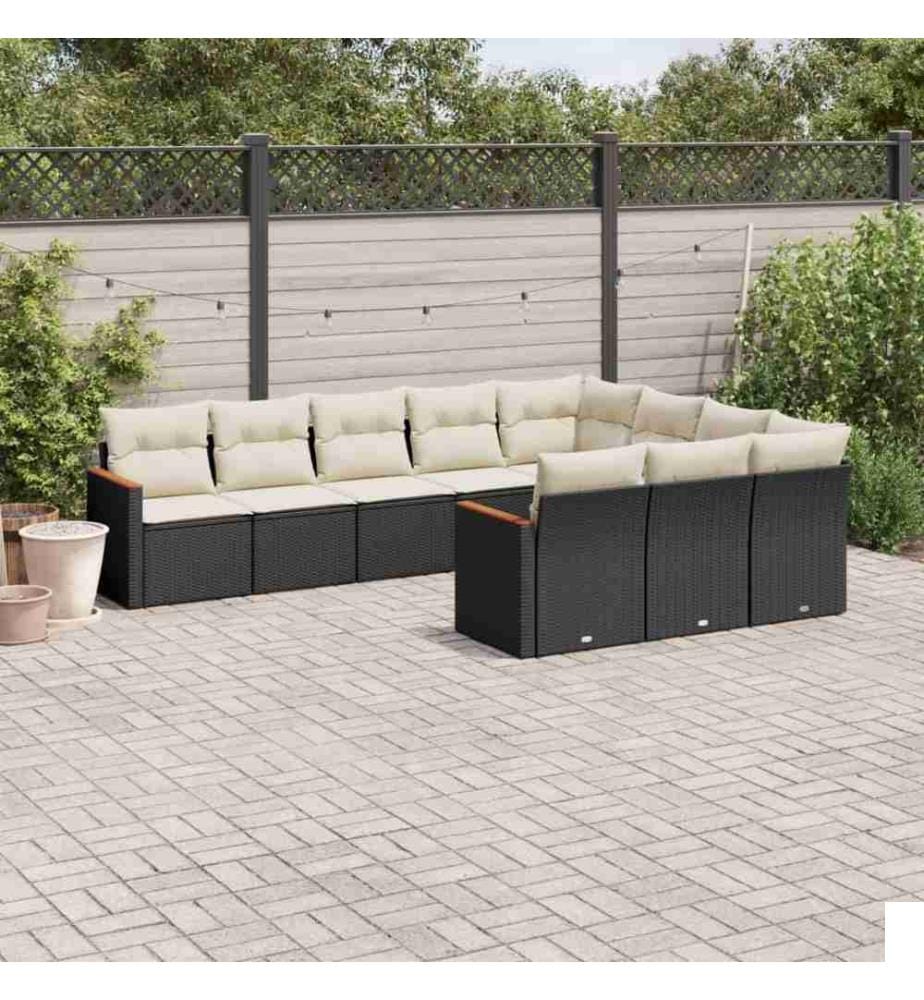 Salon de jardin 10 pcs avec coussins noir résine tressée