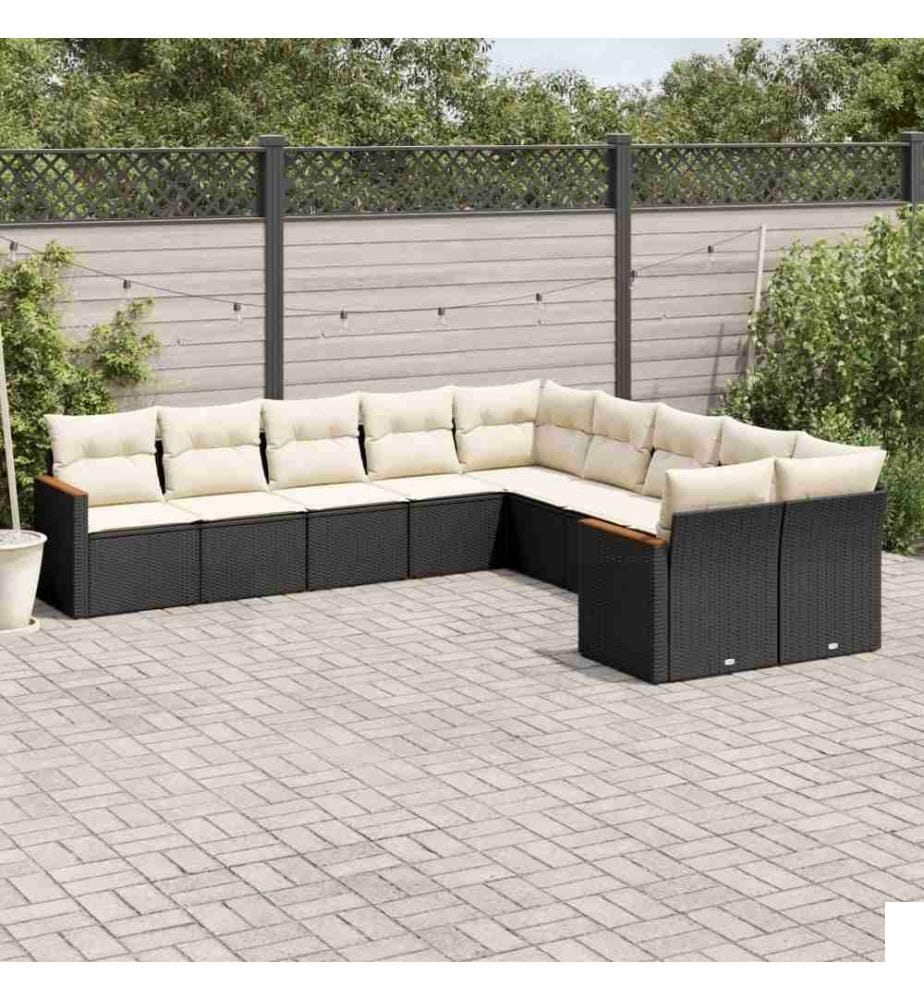 Salon de jardin 10 pcs avec coussins noir résine tressée