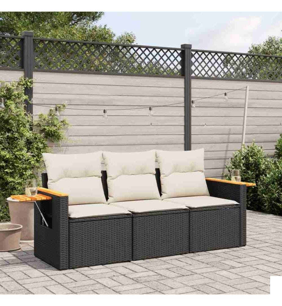 Salon de jardin 3 pcs avec coussins noir résine tressée