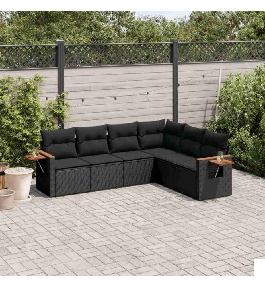 Salon de jardin 6 pcs avec coussins noir résine tressée