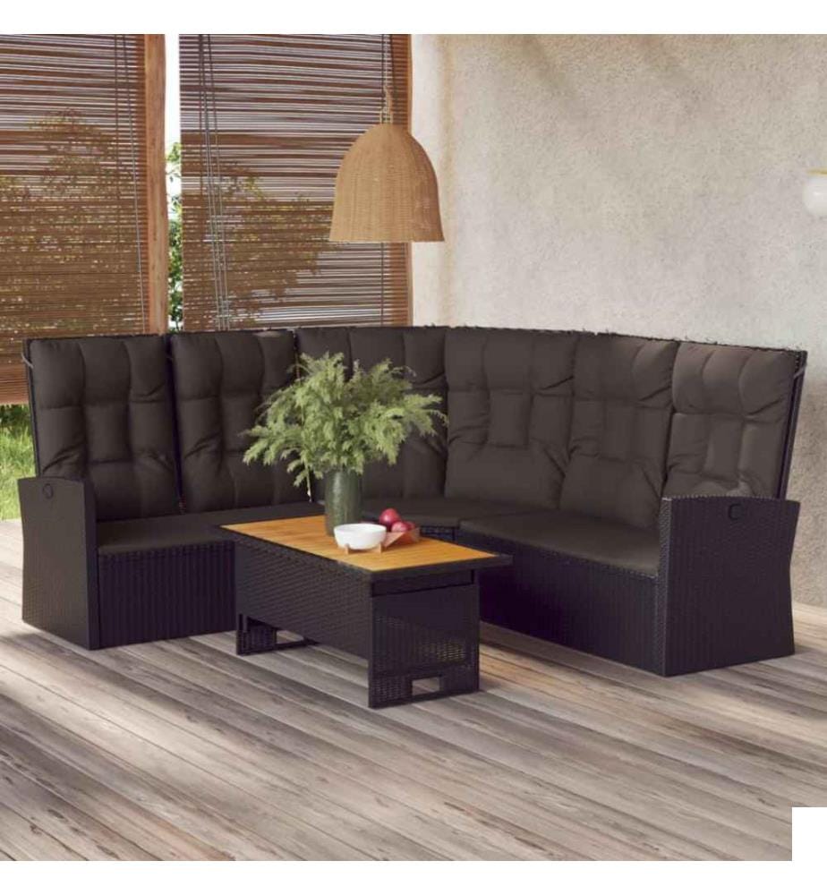 Salon de jardin 2 pcs avec coussins Noir Résine tressée