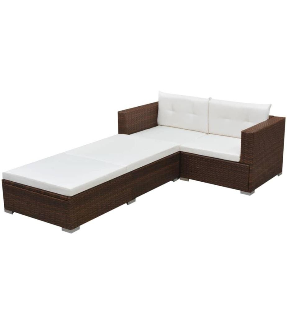 Salon de jardin 3 pcs avec coussins Résine tressée Marron