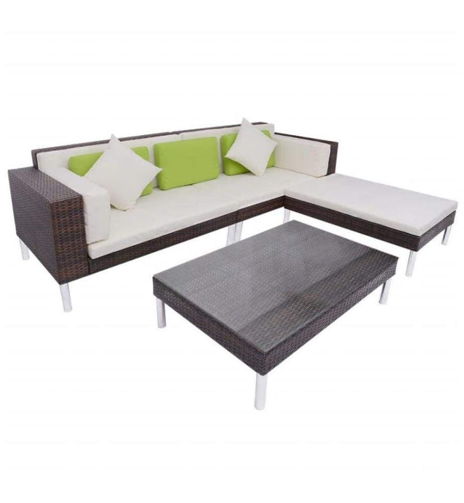 Salon de jardin 4 pcs avec coussins Résine tressée Marron