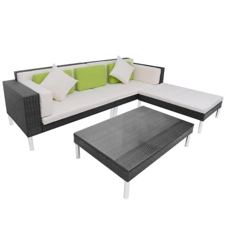 Salon de jardin 4 pcs avec coussins Résine tressée Noir