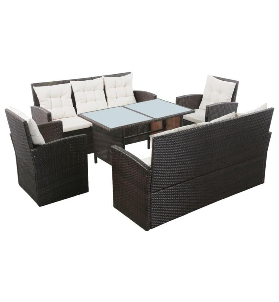 Salon de jardin 5 pcs avec coussins Résine tressée Marron