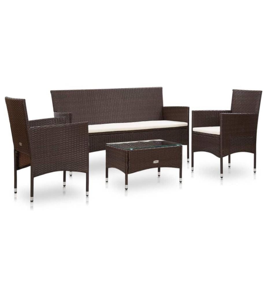 Salon de jardin 4 pcs avec coussins Résine tressée Marron