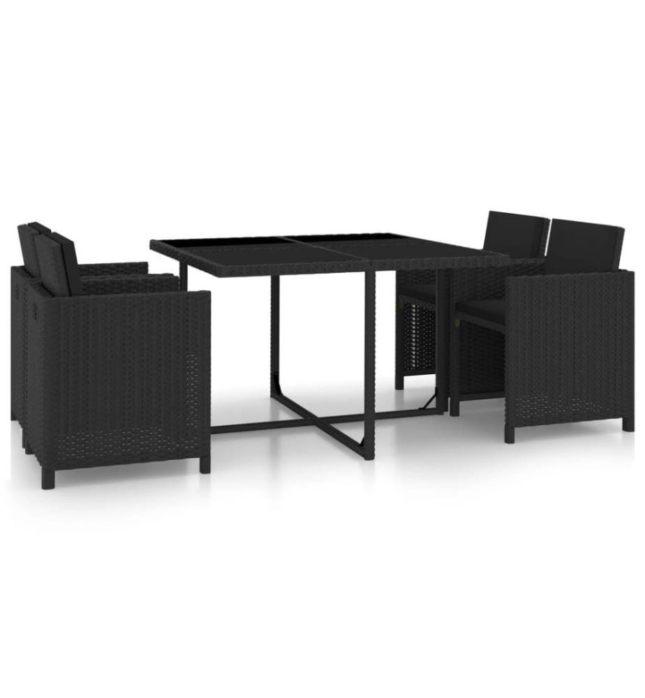 Salon de jardin 5 pcs avec coussins Résine tressée Noir