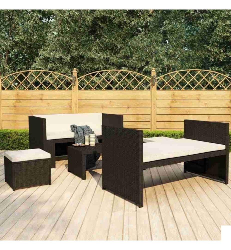 Salon de jardin 5 pcs avec coussins Résine tressée Noir