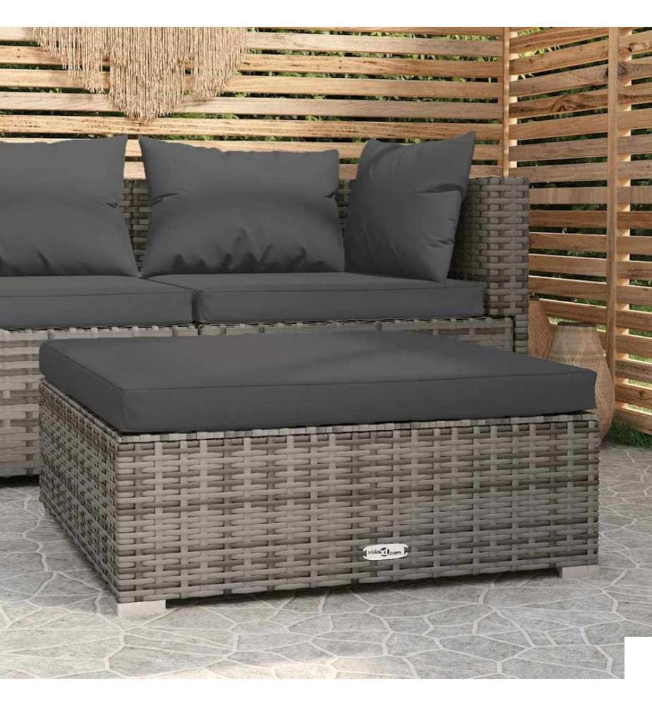 Repose-pied de jardin et coussin Gris 70x70x30cm Résine tressée