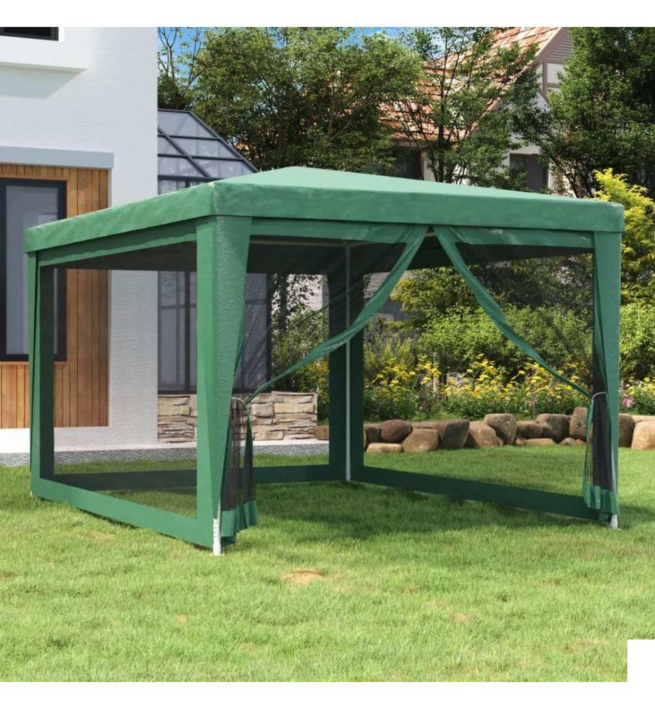 Tente de fête avec 4 parois latérales en maille Vert 3x4 m PEHD