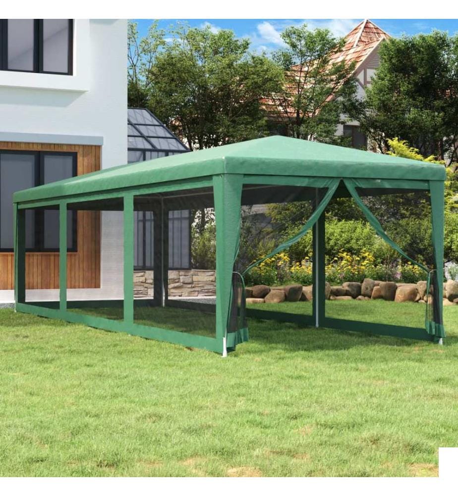 Tente de fête avec 8 parois latérales en maille Vert 3x9 m PEHD