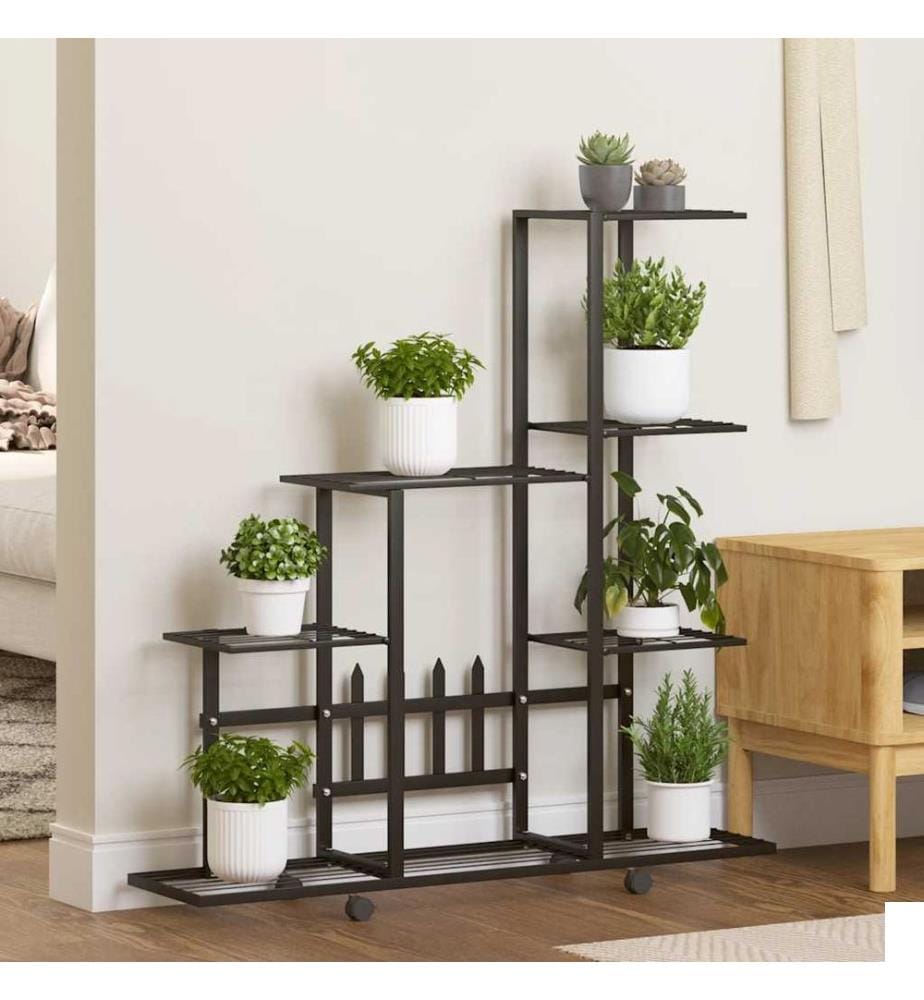 Support pour plantes sur roues 94,5x25x92,5 cm Noir Métal