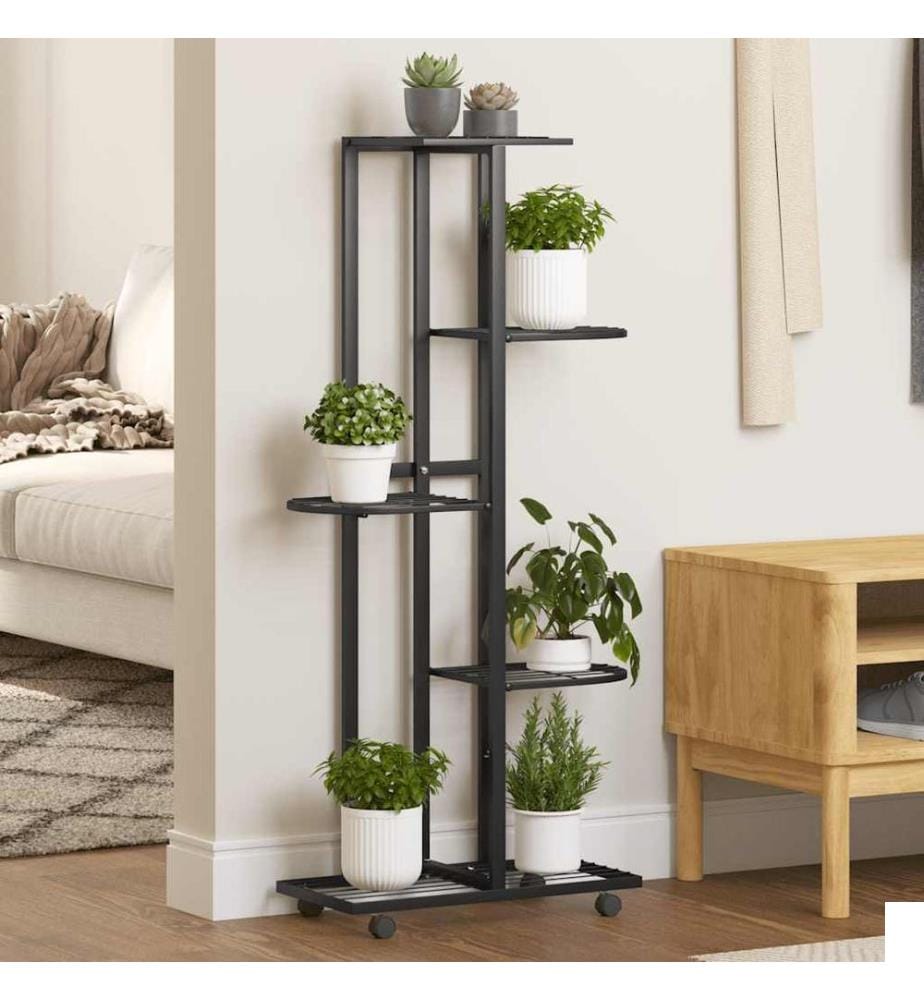 Jardinière à 5 niveaux avec roues 44x23x100 cm Noir Fer