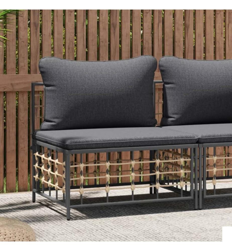 Canapé central de jardin avec coussin gris foncé résine tressée