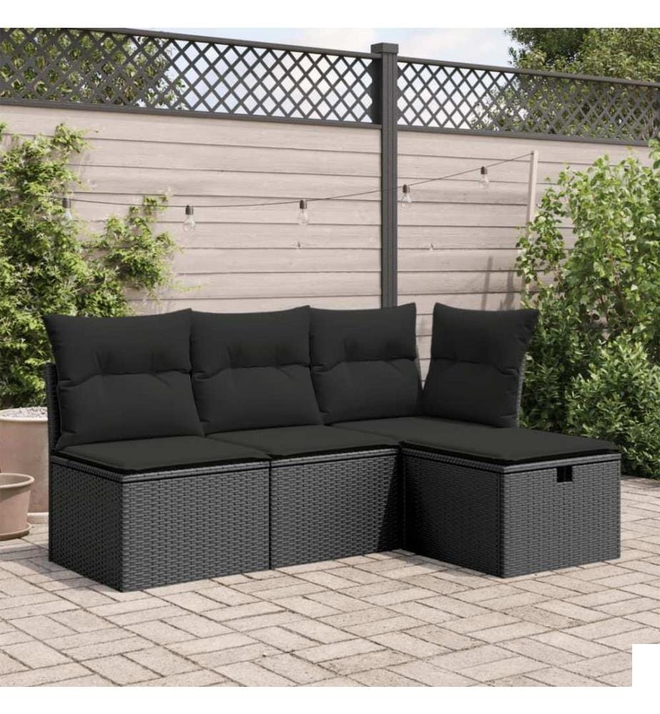 Tabouret de jardin avec coussin noir 55x55x37 cm résine tressée