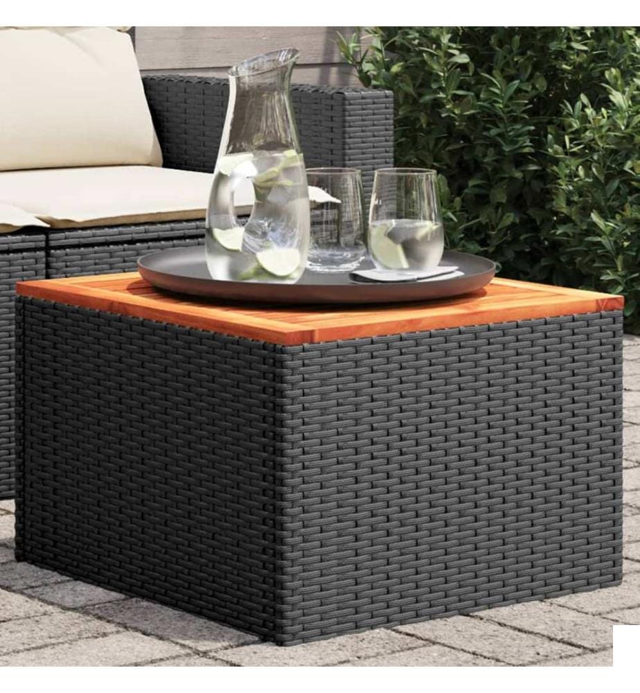 Table de jardin noire 55 x 55 x 37 cm en résine tressée et bois d'acacia