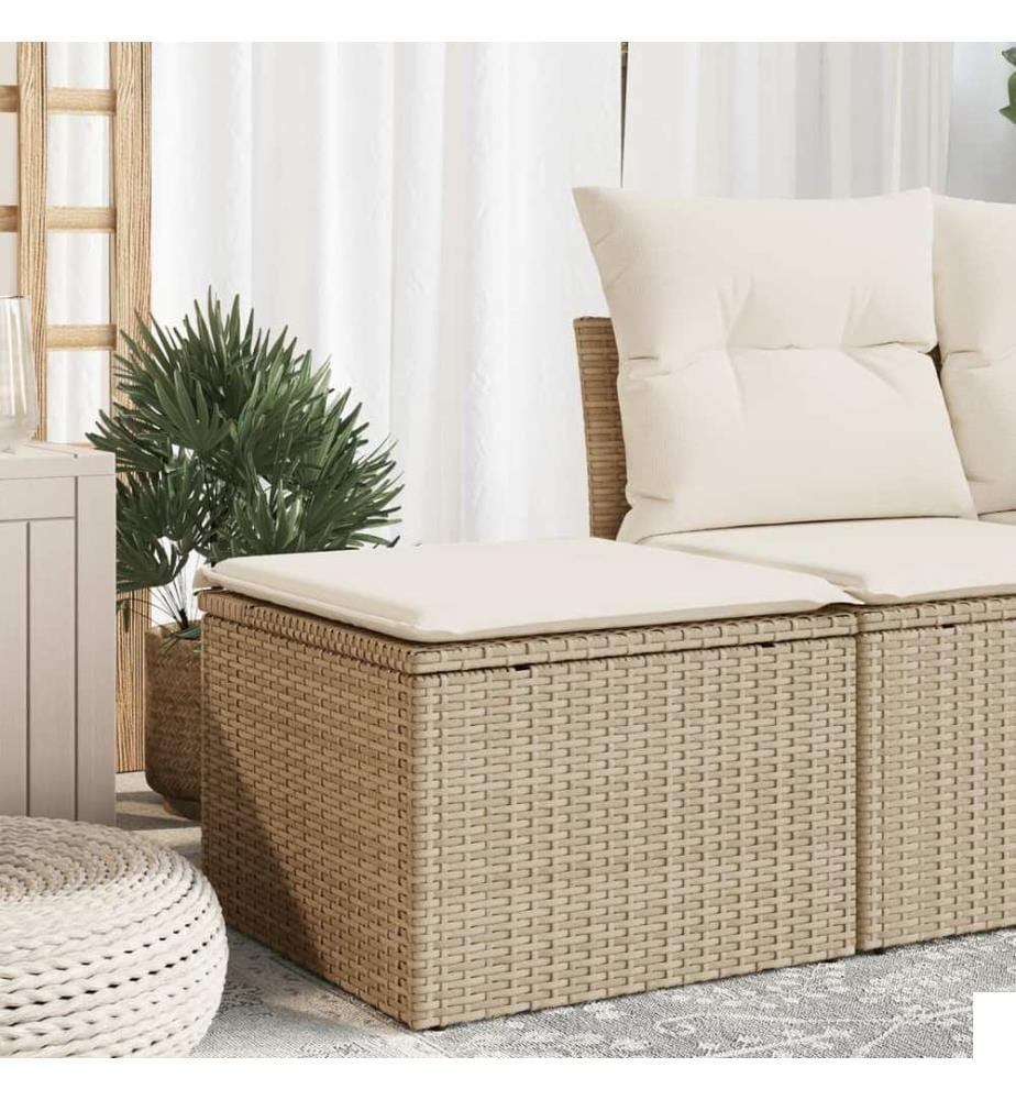 Tabouret de jardin avec coussin beige 55x55x37cm résine tressée