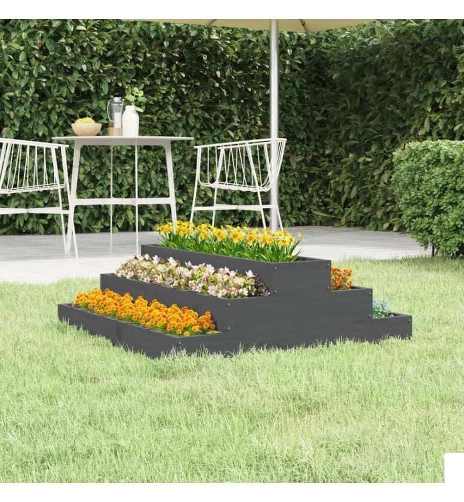 Jardinière Gris 80x80x27 cm Bois massif de pin