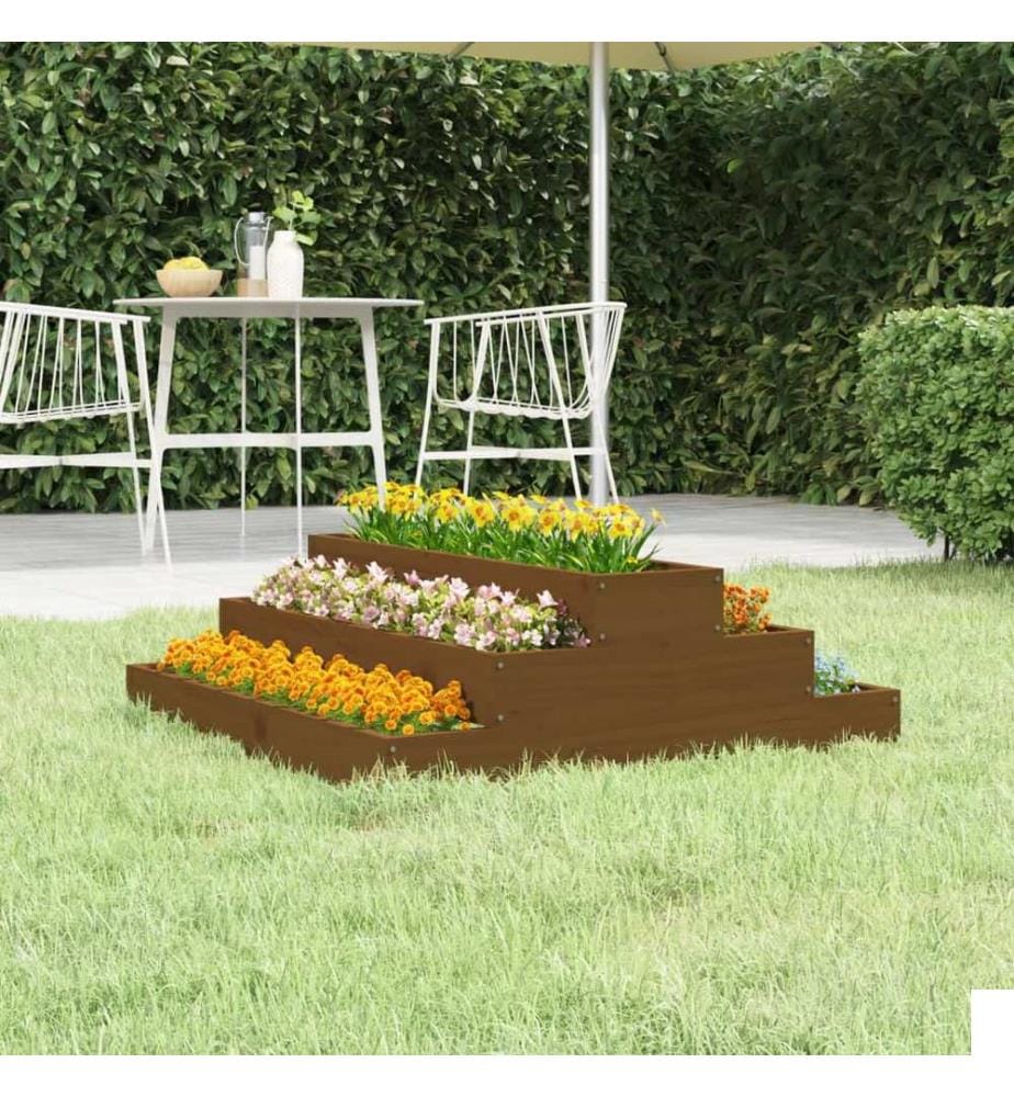 Jardinière Marron miel 80x80x27 cm Bois massif de pin