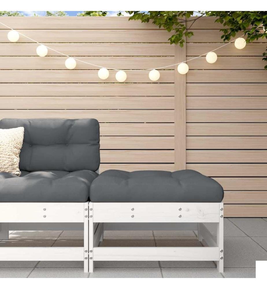Repose-pied de jardin avec coussin blanc bois de pin massif