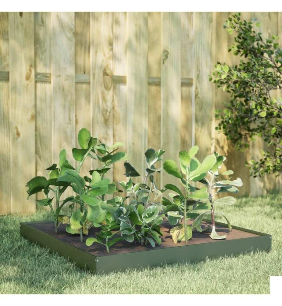 Lit surélevé de jardin vert olive 100x100x18,5 cm acier