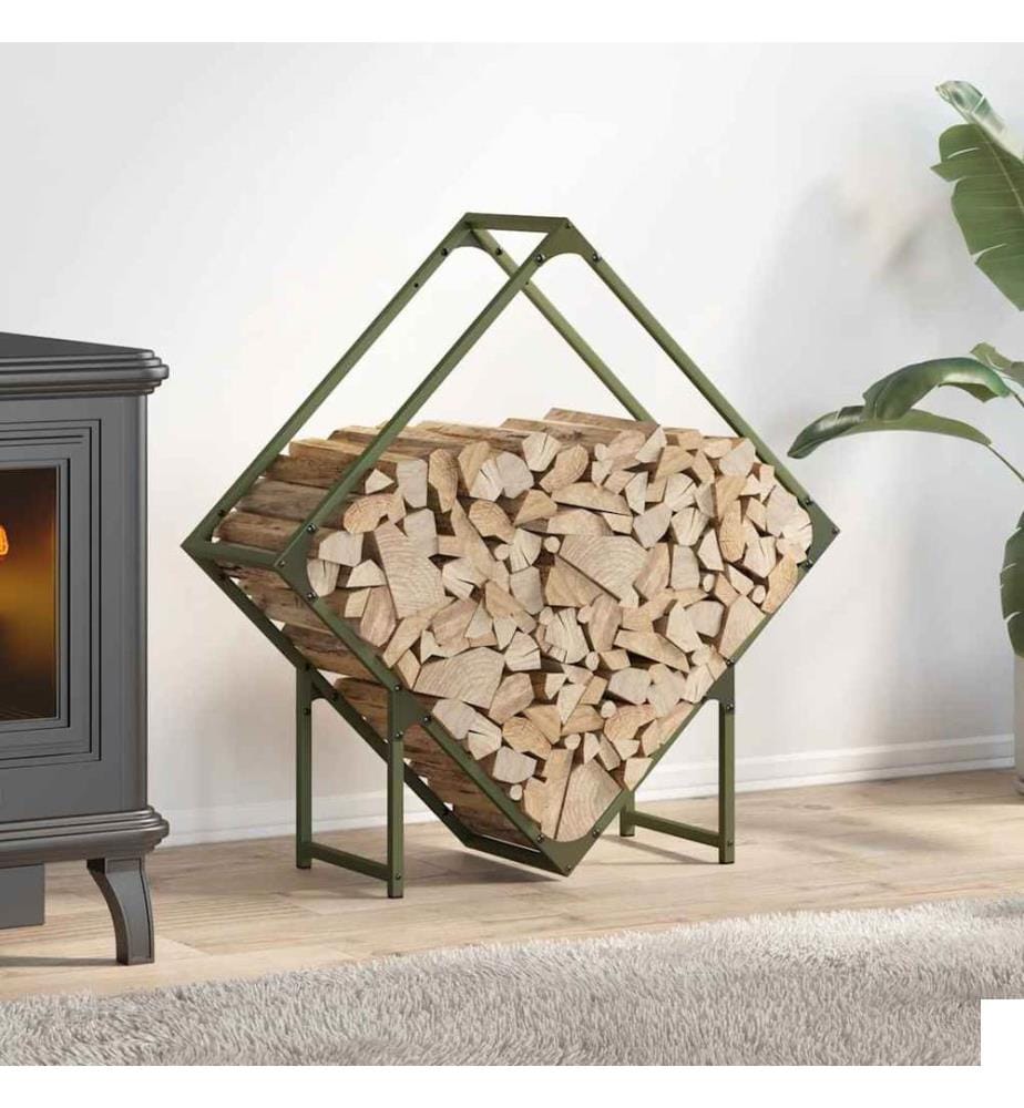 Portant de bois chauffage vert olive 80x25x80 cm