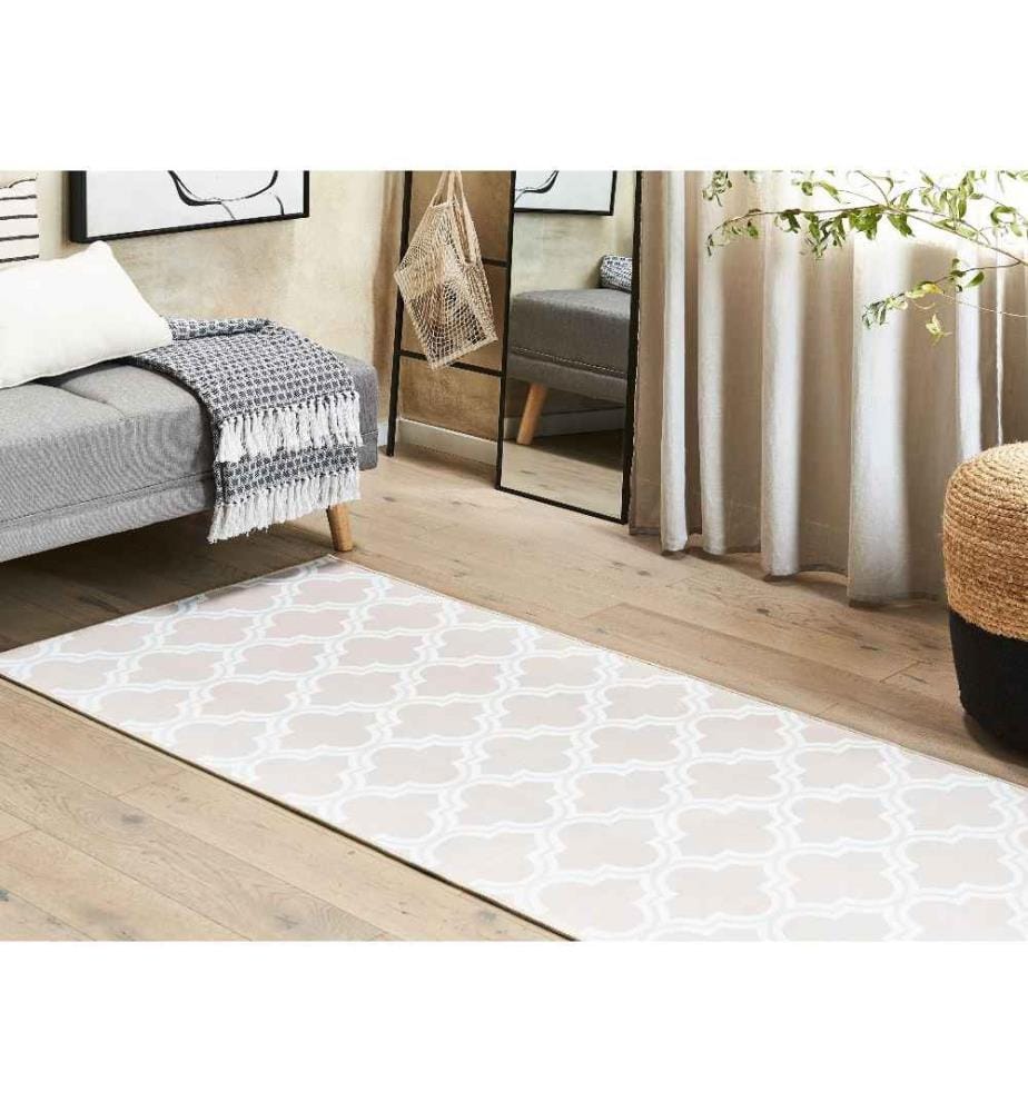 Tapis Beige en Polyester 70 x 300 cm Rectangulaire Dessous Anti-Dérapant Convient au Chauffage par le Sol Style Rétro