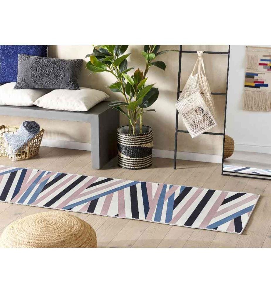 Tapis Multicolore en Polyester 60 x 200 cm Rectangulaire Dessous Anti-Dérapant Convient au Chauffage par le Sol Style Moderne
