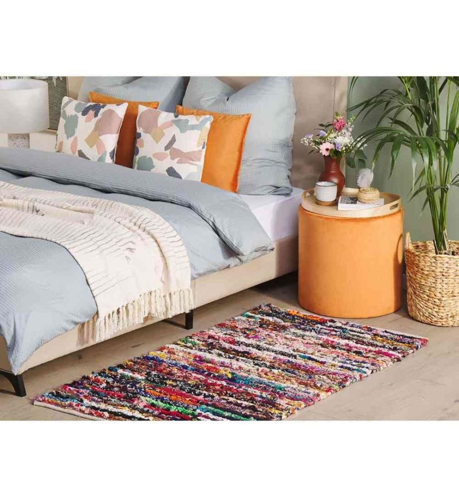 Tapis multicolore polyester et coton 80 x 150 cm motif abstrait tapis court style boho tissé main rectangulaire pour chauffage au sol salon