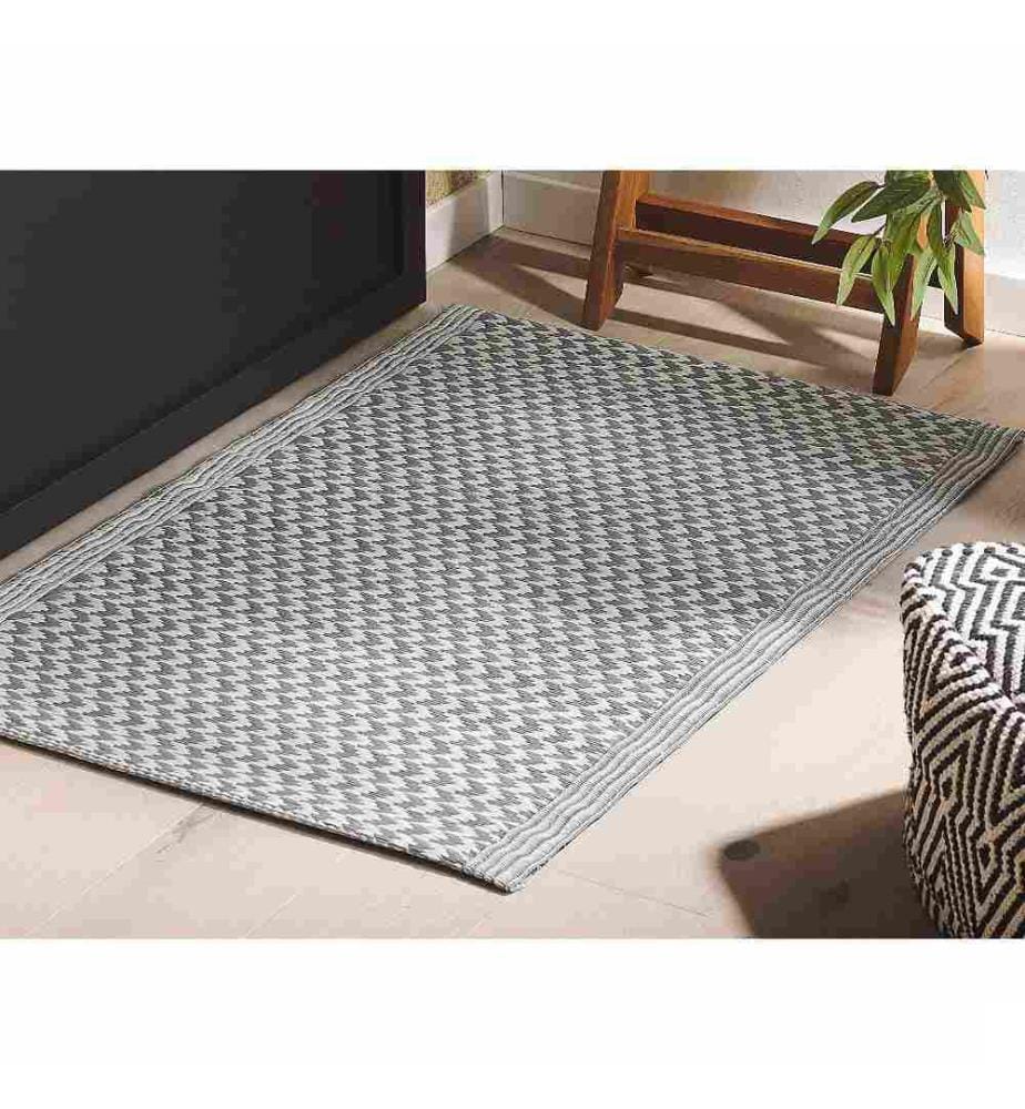 Tapis Extérieur et Intérieur Gris et Blanc en Polypropylène Motif ZigZag Subtile pour Salon ou Terrasse au Style Moderne 60 x 90 cm