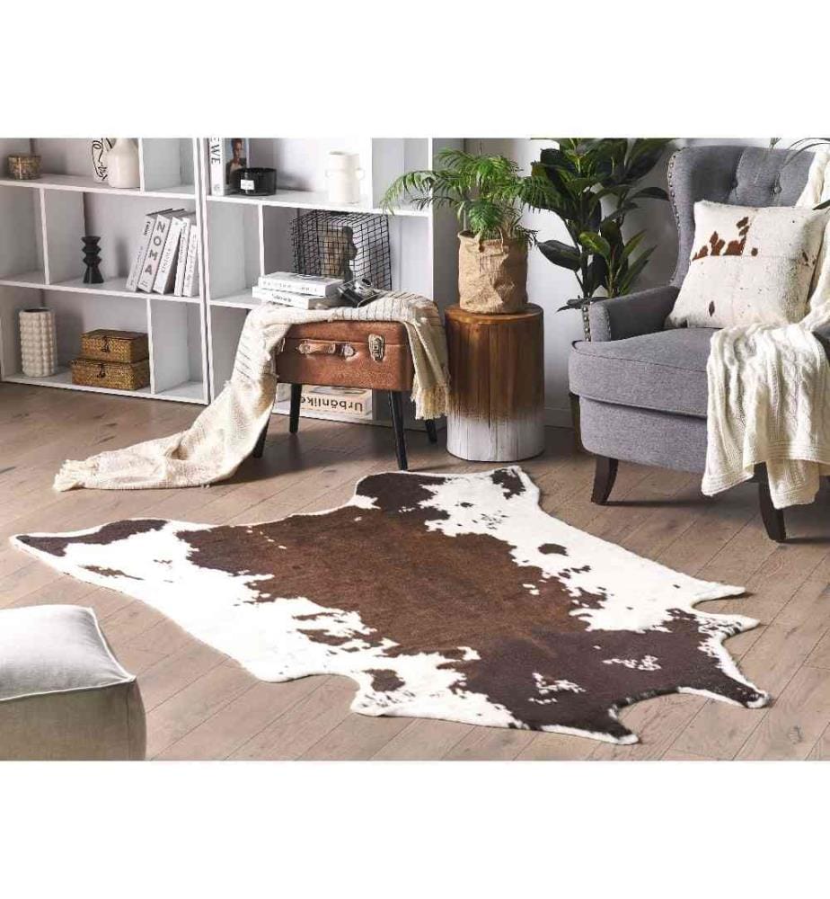 Tapis Fausse Peau de Vache avec Taches Éparses 150 x 200 cm en Acrylique Blanc Marron