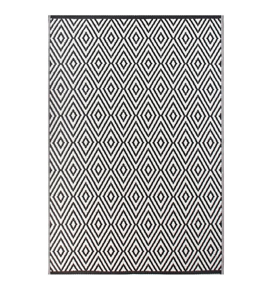 Tapis d'Extérieur Noir et Blanc en Polypropylène Motif Géométrique pour Terrasse au Style Moderne 150 x 200 cm